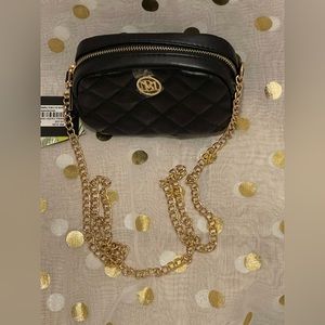 Badgley Mischka Small Quilted Camera Bag purse & Crossbody Strap BLACK NWT